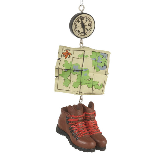 Hiking Boots, Map and Compass Ornament