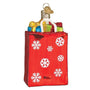 Holiday Shopping Bag Christmas Ornament Blown Glass Red Bag