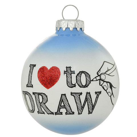I  (heart) to Draw Glass Christmas Tree Ornament
