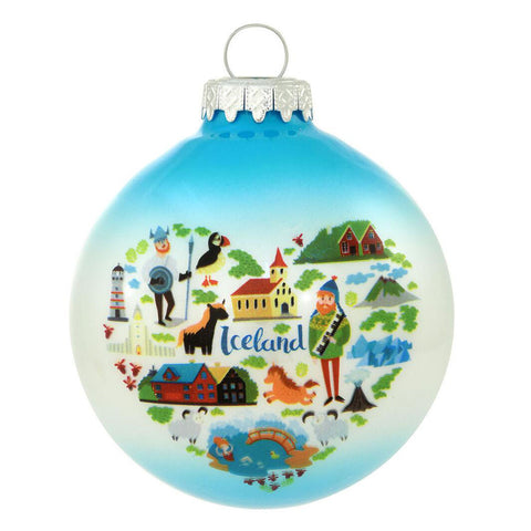 Iceland Christmas Ornament glass with viking, animals and villages