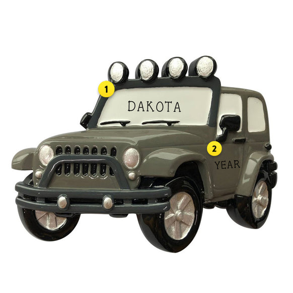 Grey Green Colored Jeep resin ornament
