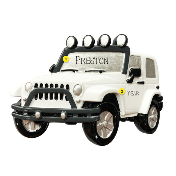 White Jeep Ornament for the Christmas Tree