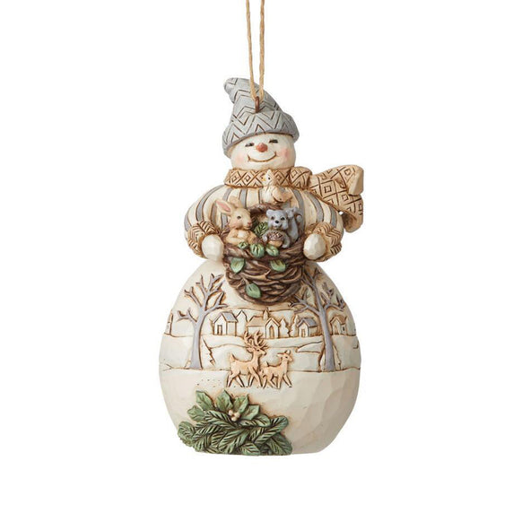 Jim Shore Woodland Snowman with Basket Christmas Tree Ornament