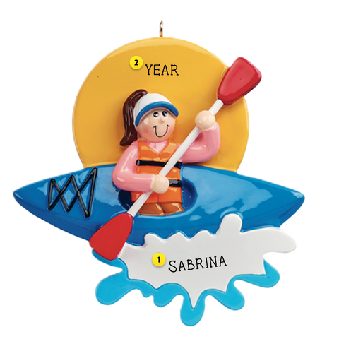 Girl in Kayak Personalized Christmas Ornament