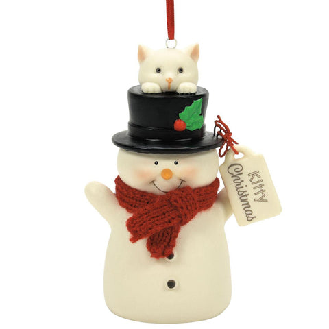 Snowpinions Ornament with kitten on a top hat and tag kitty Christmas from Department 56