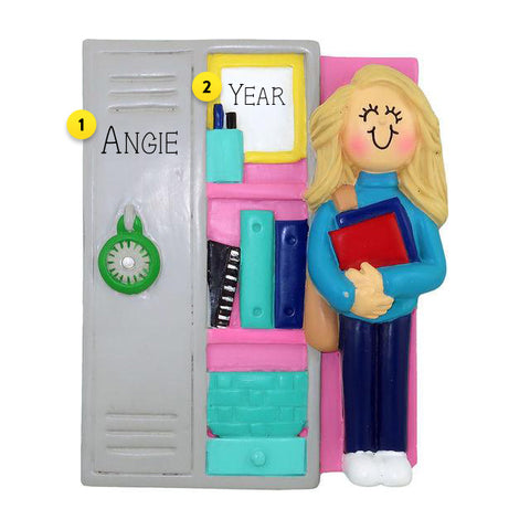 Personalized Student Locker Ornament - Female, Blonde hair