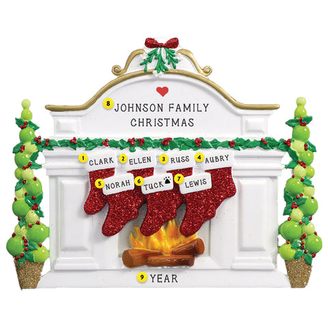 Mantel with Stockings Family of 7 Table Top Family Decoration