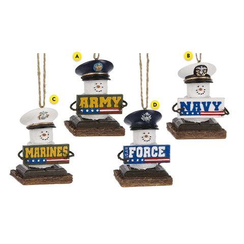 S'mores Military Christmas Tree Ornaments, 4 Assorted, A. Army, B. Navy, C. Marines, D. Air Force