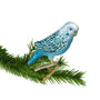 Clip-on glass bird ornament blue parakeet