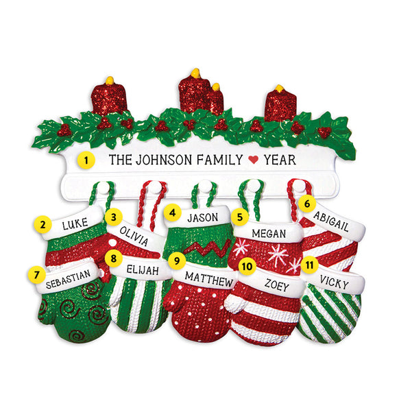Mitten Family of 10 Ornament for Christmas Tree