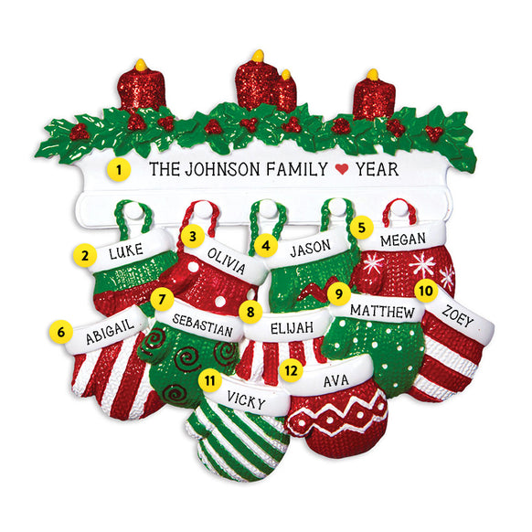 Mitten Family of 11 Ornament for Christmas Tree