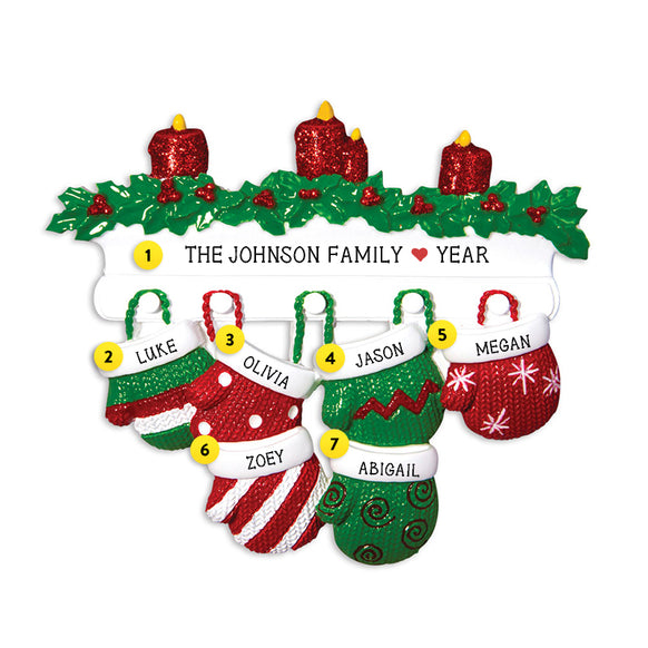 Mitten Family of 6 Ornament for Christmas Tree