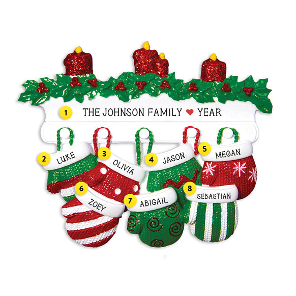 Mitten Family of 7 Ornament for Christmas Tree
