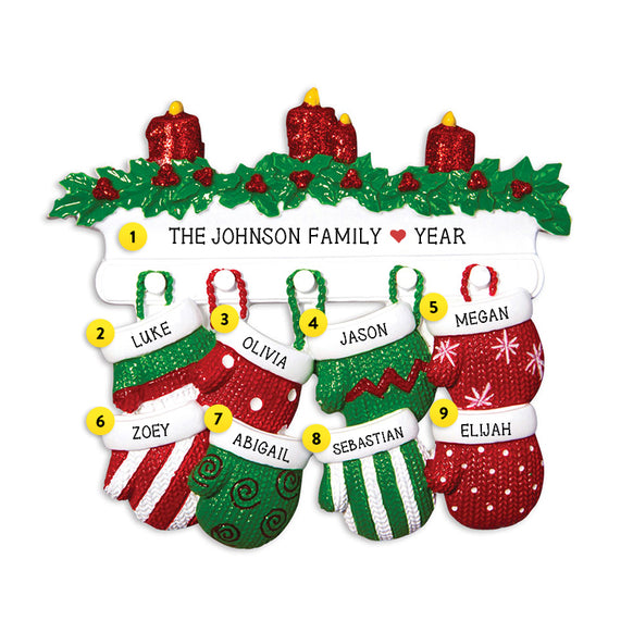Mitten Family of 8 Ornament for Christmas Tree