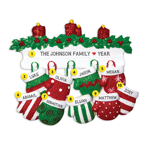 Mitten Family of 9 Ornament for Christmas Tree