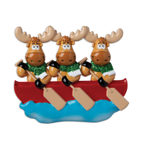 Moose Family of 3 in Canoe Personalized Resin Christmas Ornament