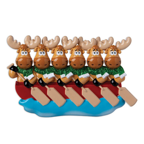 Moose Family of 6 in Canoe personalized resin ornament 