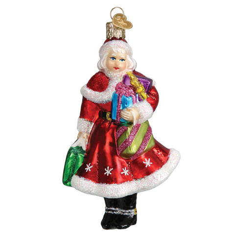 Mrs. Claus Goes Shopping Glass Old World Ornament