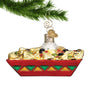 Glass Christmas Ornament that looks like Nacho Chips in a tray with cheese