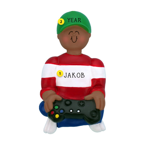 Personalized Video Game Player Ornament - African American-Boy