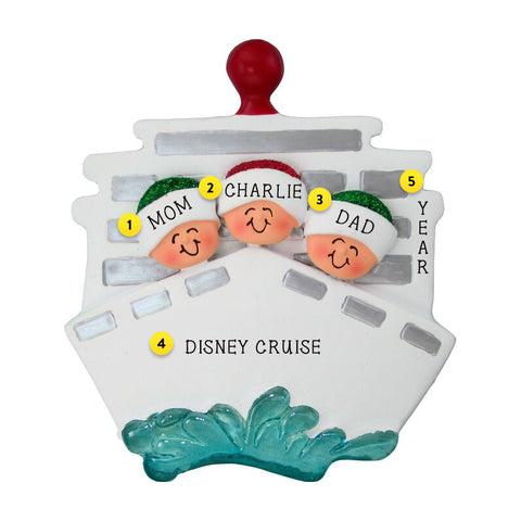 Cruise Ship Family of 3 Ornament For Christmas Tree