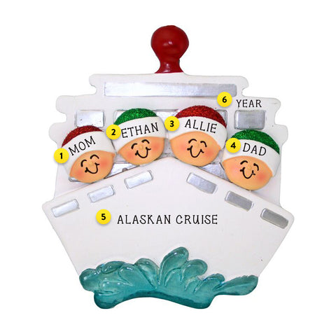 Cruise Ship Family of 4 Ornament For Christmas Tree