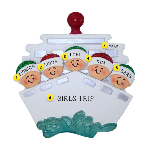 Cruise Ship Family of 5 Ornament For Christmas Tree