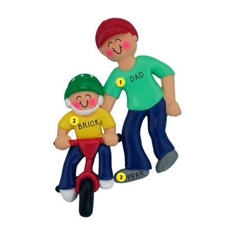 Personalized Child Learning to Ride a Bike Ornament - Male Adult