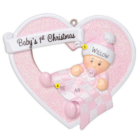Baby's 1st Christmas Heart Ornament Pink