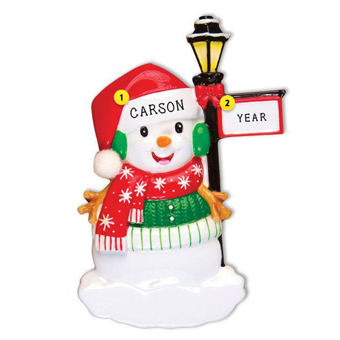 Snowman with Lamppost Christmas Ornament
