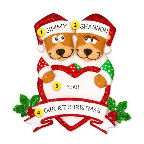 Brown Bear Couple with Heart Personalized Ornament