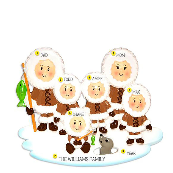 Personalized Eskimo Family of 6 Ornament