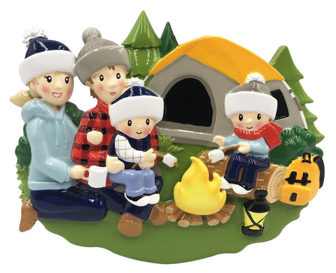 Camping Family of 4 Ornament Personalized for free