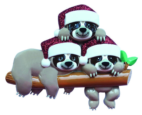 Sloth Family of Three Christmas Ornament Personalized Free
