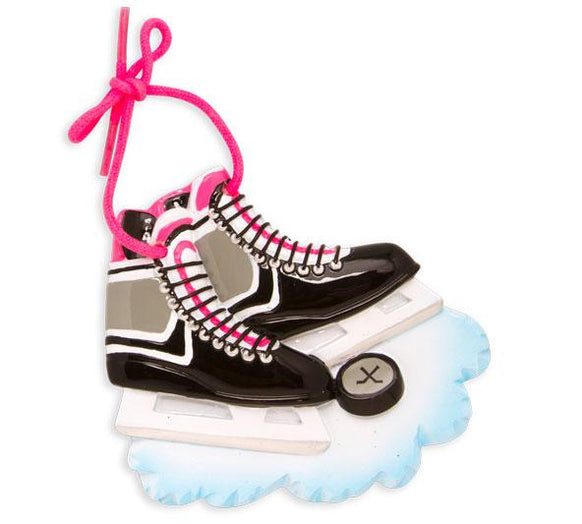 Personalized Hockey Skates Ornament-pink