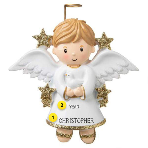 Angel Boy with Dove personalized ornament