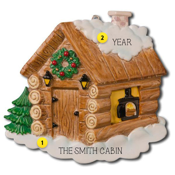 Log cabin personalized ornament 