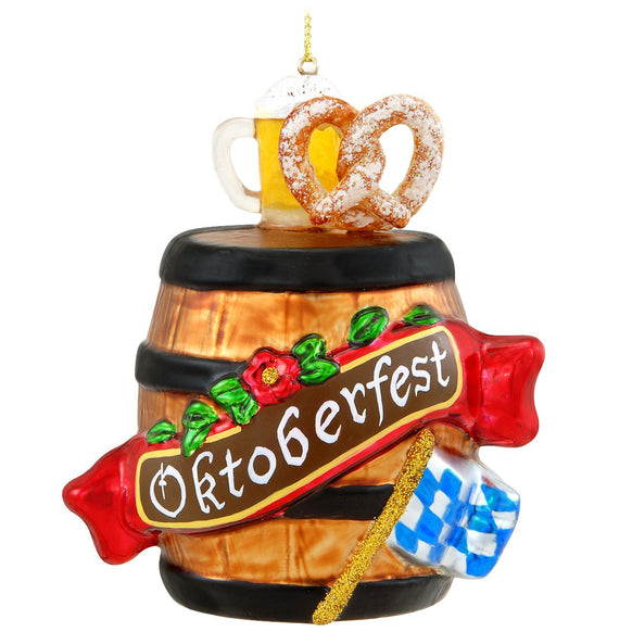 Personalized Oktoberfest Barrel Glass Ornament