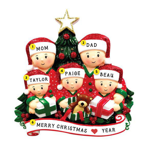 Opening Gifts From Santa Family of 5 Ornament for Christmas Tree