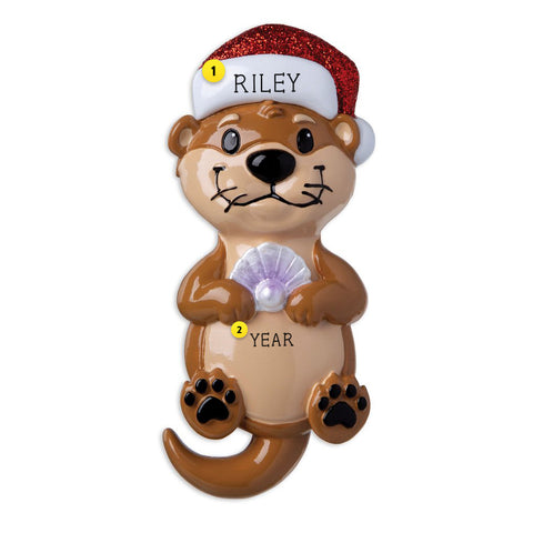 Otter wearing a Santa Hat resin personalized ornament  Edit alt text