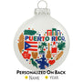 PUERTO RICO ICONS ON HEART GLASS ORNAMENT