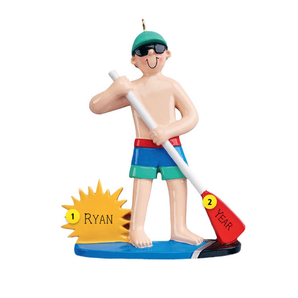 Paddleboard Guy resin ornament can be personalized for the Christmas Tree