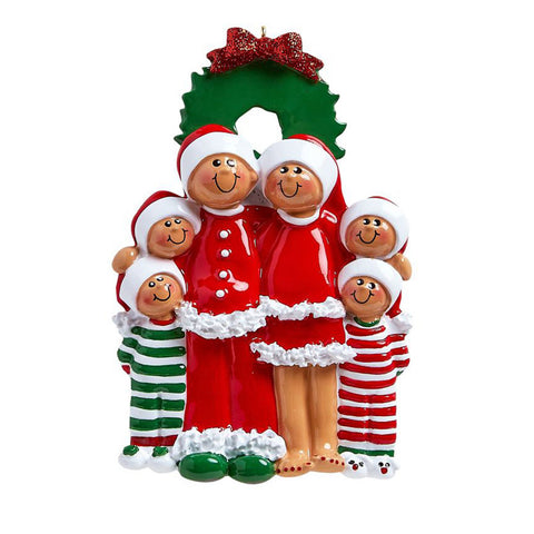 Pajama Family of 6 African American Ornament