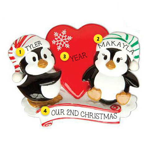Personalized Penguin Couple Holding Heart Ornament