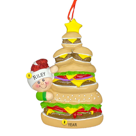Hamburger stack with burger lover personalized ornament 
