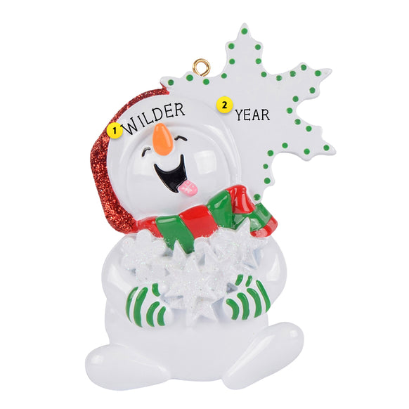 Catching Snowflakes Snowman Ornament | Personalized Free