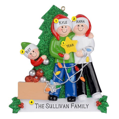 Personalized Decorating The Tree Family of 3 Ornament