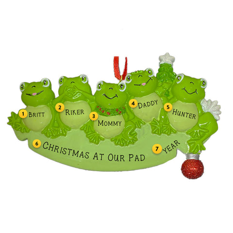 Frog Family of 5 Personalized Ornament 