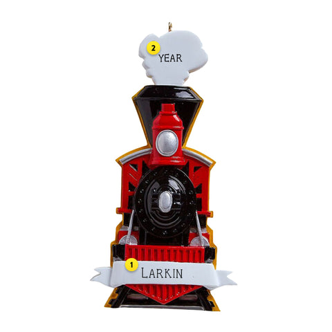 Personalized Red & Black Steam Engine Christmas Ornament 