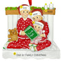 Personalized Family of three Christmas Ornament reading a book together in pajamas 